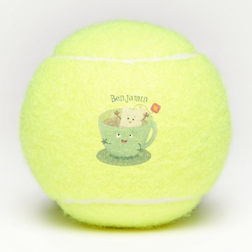 Cute teabag cup cartoon humor character tennis balls