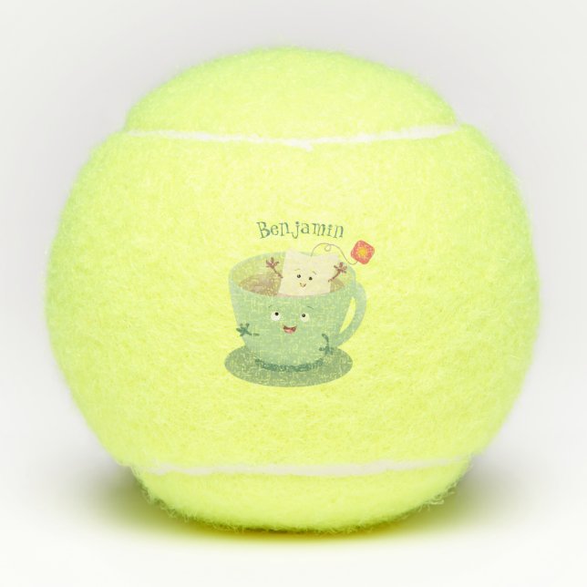 Cute teabag cup cartoon humor character tennis balls (Front)