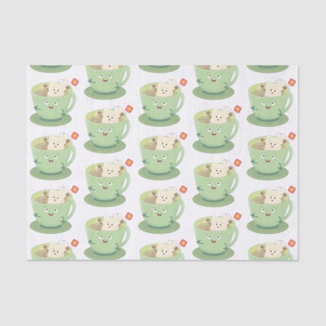 Cute teabag cup cartoon humor character tissue paper (Front)