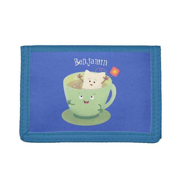 Cute teabag cup cartoon humor character trifold wallet (Front)