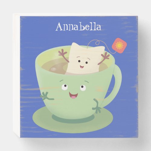 Cute teabag cup cartoon humor character wooden box sign