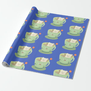 Cute teabag cup cartoon humor character wrapping paper