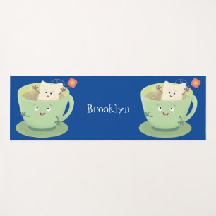Cute teabag cup cartoon humor character yoga mat