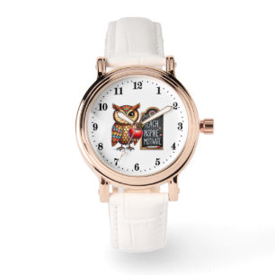 Cute TEach love motivate word art owl Teacher Watch
