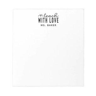 Cute Teach With Love Trendy Typography Heart Notepad