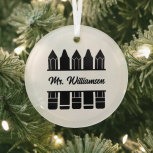 Cute Teacher add monogram Glass Ornament