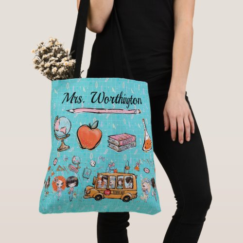 Cute Teacher All Over Print Tote See Back