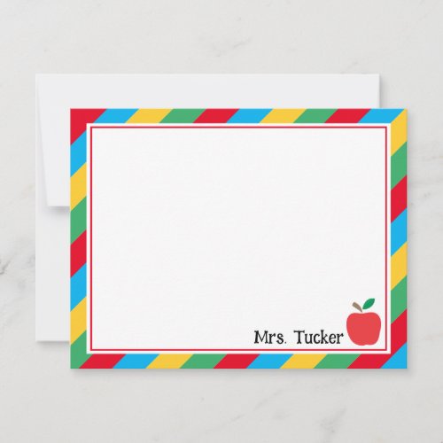 Cute Teacher Apple  Colorful Stripes Stationery Note Card