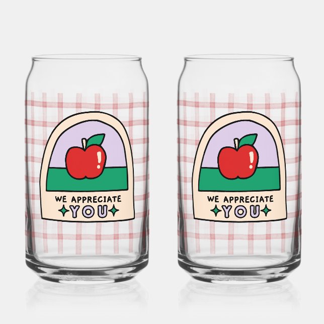 Cute Teacher Apple Cup Can Glass (Front)