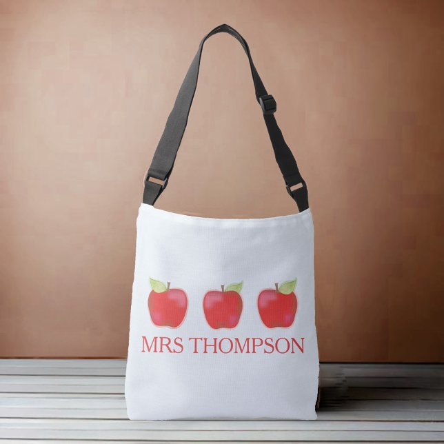 Cute Teacher Apples Personalized  Crossbody Bag (Cute simple teachers custom shoulder tote bag.)