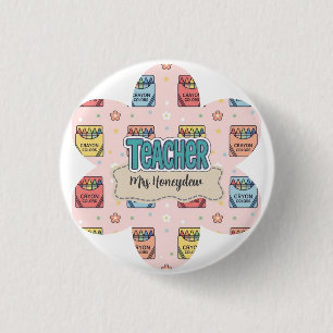 Cute Teacher Appreciation Crayon Pattern Button