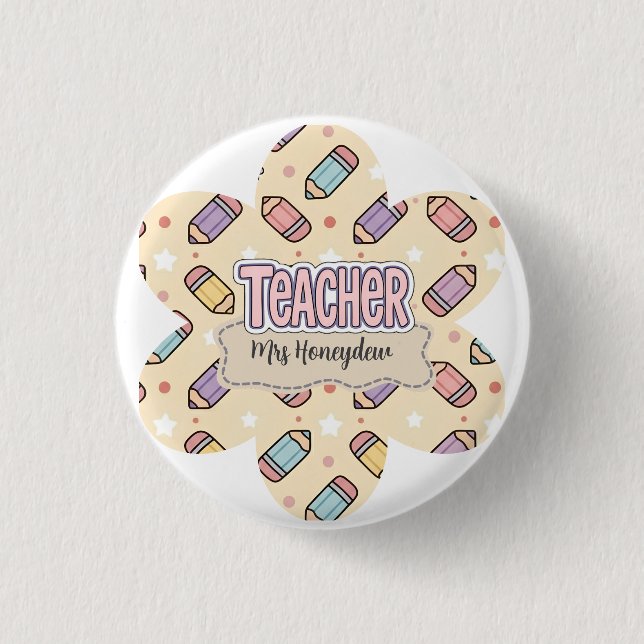  Cute Teacher Appreciation Pencil Pattern  Button (Front)