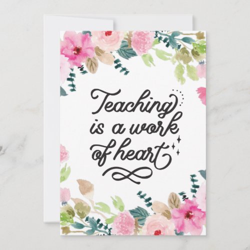 Cute Teacher Appreciation Pink Floral Watercolor Thank You Card