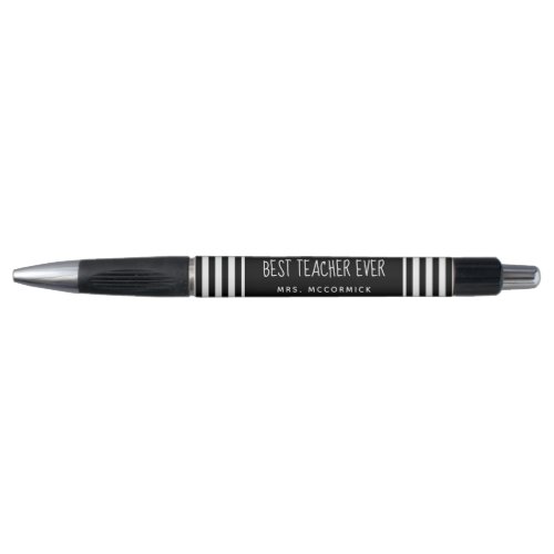 Cute Teacher Black White Stripes Personalized Pen