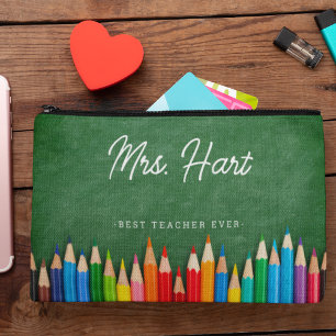 Cute Teacher Chalkboard Colored Pencils Accessory Pouch