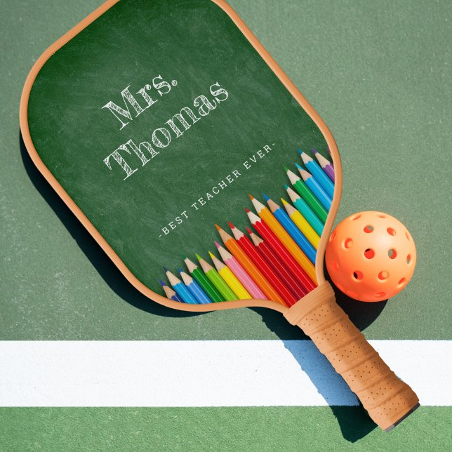 Cute Teacher Chalkboard Colored Pencils Pickleball Paddle (Creator Uploaded)