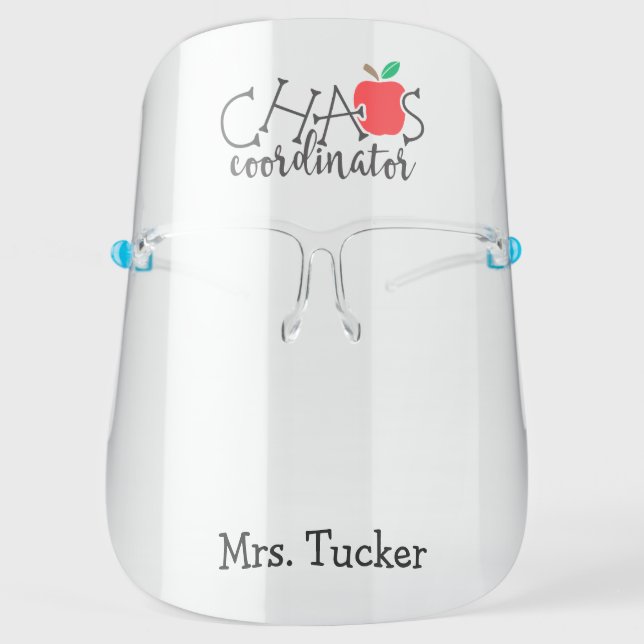Cute Teacher Chaos Coordinator with Apple Face Shield (Front)
