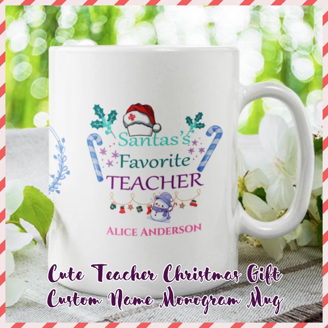 Cute Teacher Christmas Gift Custom Name Monogram Mug (Creator Uploaded)