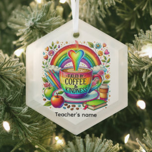 Cute Teacher coffee kindness word art  Glass Ornament