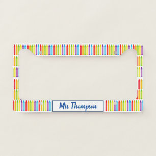 Cute Teacher Colorful Crayon Personalized License Plate Frame