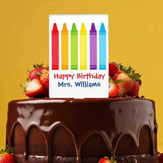 Cute Teacher Crayon Custom Happy Birthday Cake Topper (Creator Uploaded)