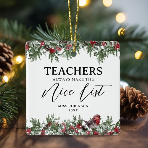 Cute Teacher Gift Christmas Ceramic Ornament
