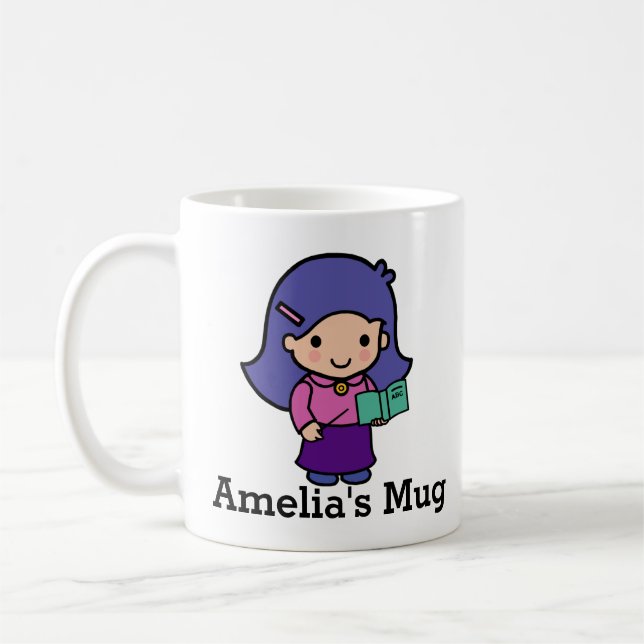 Cute Teacher Girl with Spelling Book Coffee Mug (Left)
