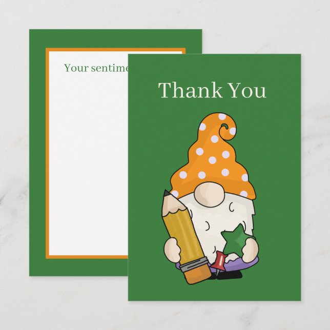 Cute Teacher gnome add sentiment Thank You Card (Front/Back)