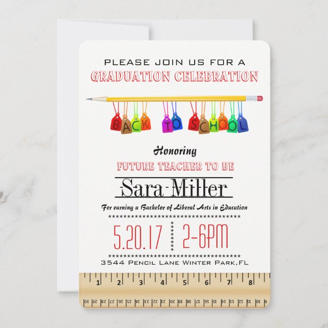 Cute Teacher Graduation Invitation (Front)