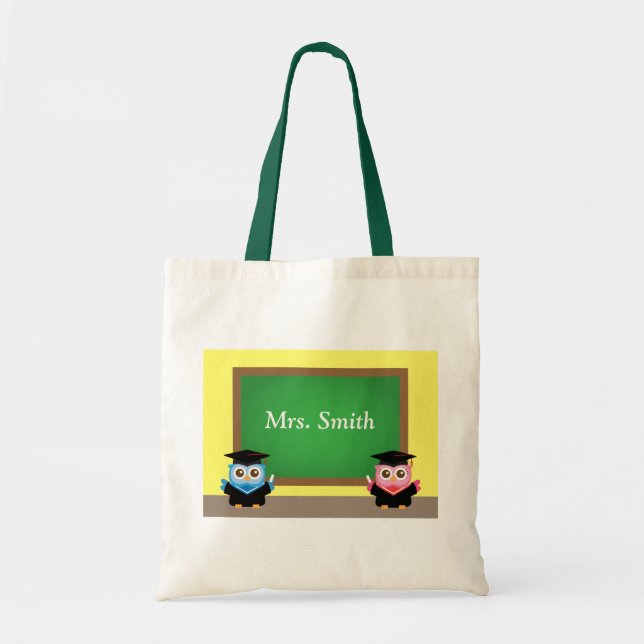 Cute Teacher Graduation Owls Personalized Tote Bag (Front)
