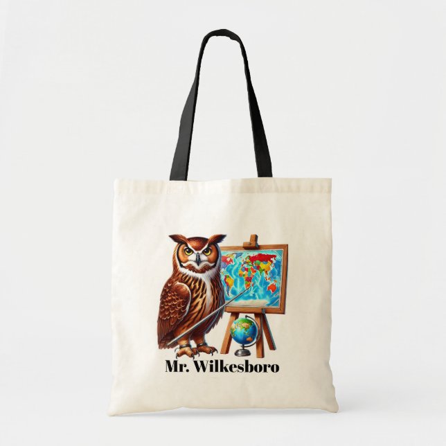 Cute Teacher owl add name customizable  Tote Bag (Front)