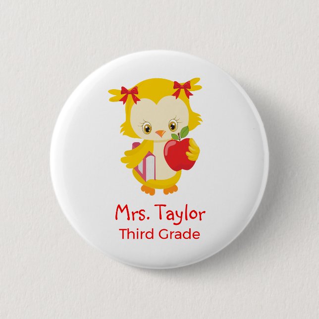 Cute teacher owl button (Front)