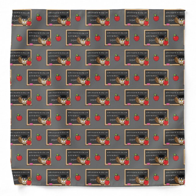 Cute Teacher Owl with Apple Cartoon Bandana (Front)