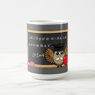 Cute Teacher Owl with Apple Cartoon Coffee Mug
