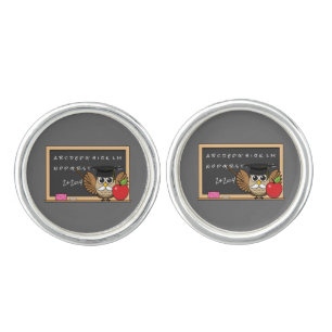 Cute Teacher Owl with Apple Cartoon Cufflinks