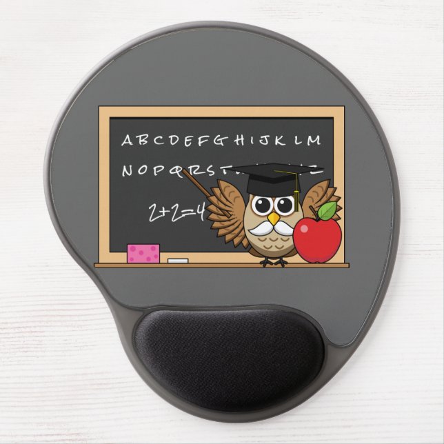 Cute Teacher Owl with Apple Cartoon Gel Mouse Pad (Front)