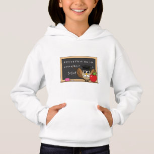 Cute Teacher Owl with Apple Cartoon Hoodie