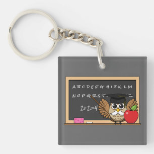 Cute Teacher Owl with Apple Cartoon Keychain