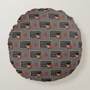 Cute Teacher Owl with Apple Cartoon Round Pillow