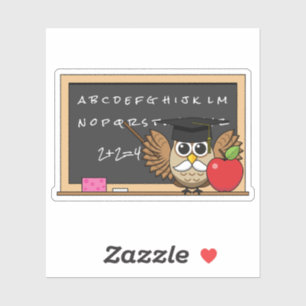 Cute Teacher Owl with Apple Cartoon Sticker