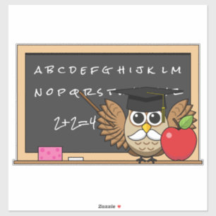 Cute Teacher Owl with Apple Cartoon Sticker