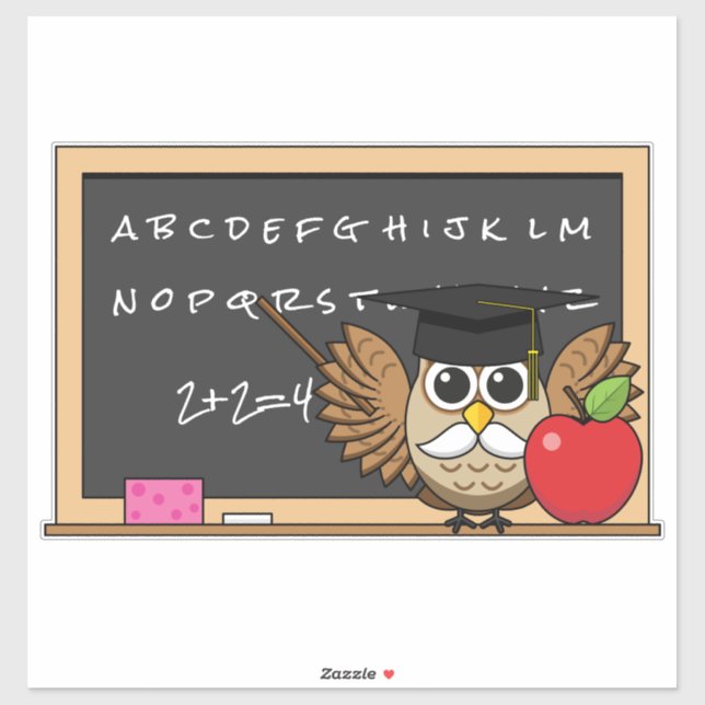 Cute Teacher Owl with Apple Cartoon Sticker (Sheet)
