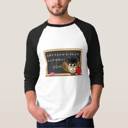 Cute Teacher Owl with Apple Cartoon T_Shirt