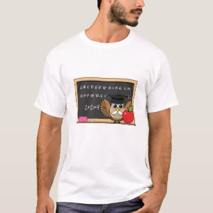 Cute Teacher Owl with Apple Cartoon T-Shirt