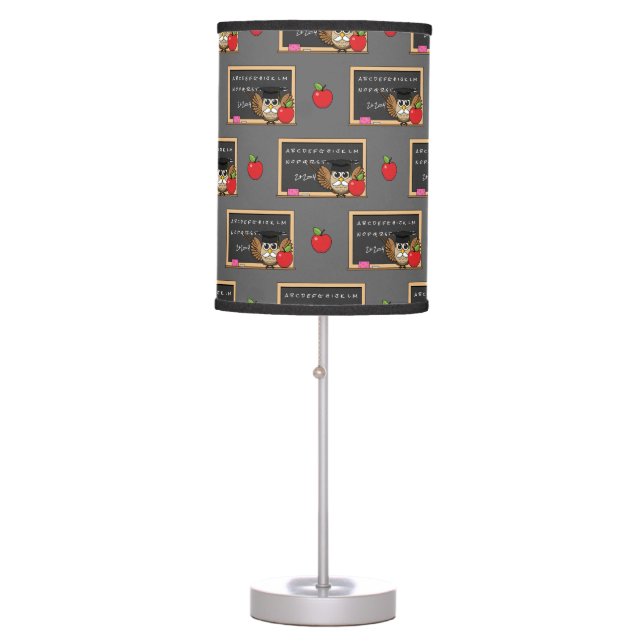 Cute Teacher Owl with Apple Cartoon Table Lamp (Front)