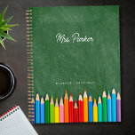 Cute Teacher Personalized Lesson Planner<br><div class="desc">A modern personalized planner for teachers featuring a green chalkboard background with colorful colored pencils. Teacher's Name in Script.  Custom text at bottom in a serif font.</div>