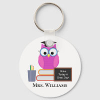 Cute Teacher Pink Owl Back To School Monogram