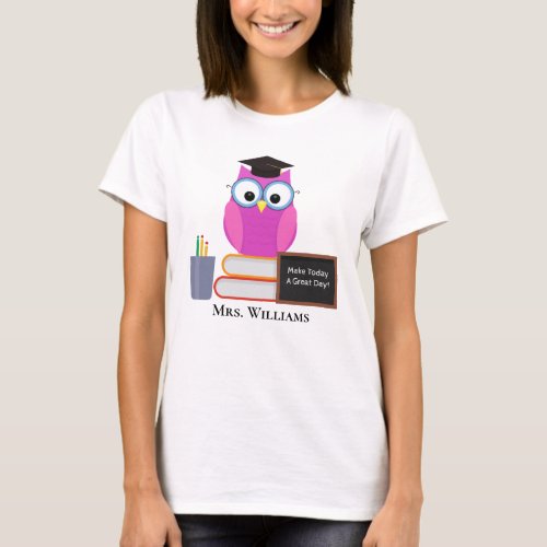 Cute Teacher Pink Owl Back To School Monogram T_Shirt
