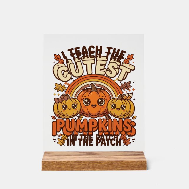 Cute Teacher Pumpkin Fall Classroom Vector Design_ Acrylic Sign (Front)