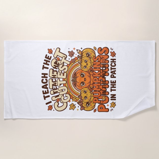 Cute Teacher Pumpkin Fall Classroom Vector Design_ Beach Towel (Front)